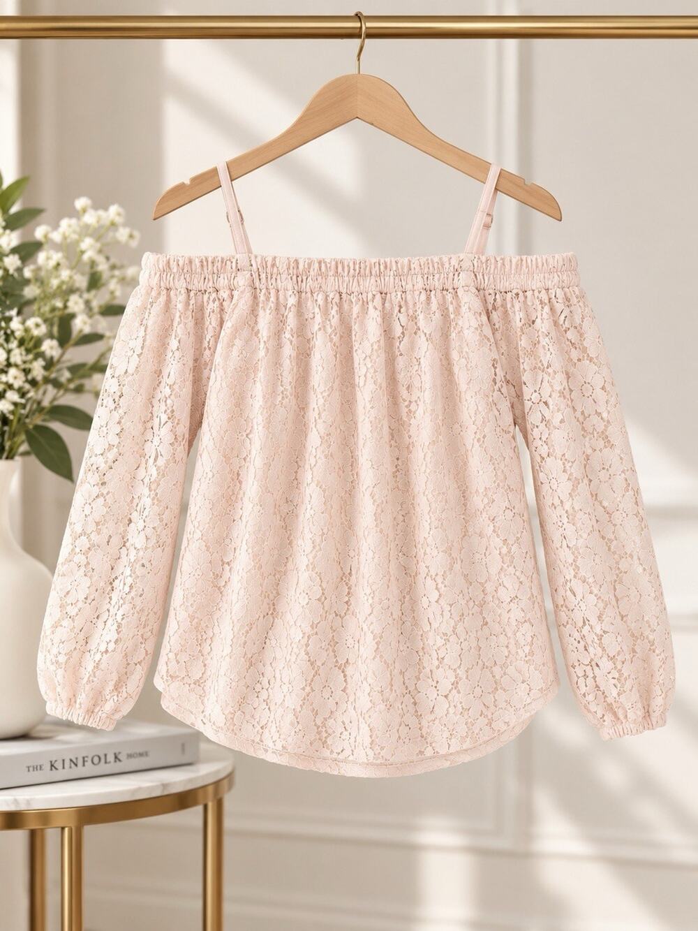 Seven Sisters Lace Top Womens S Small Blush Pink Cold Shoulder Long Sleeve NWT